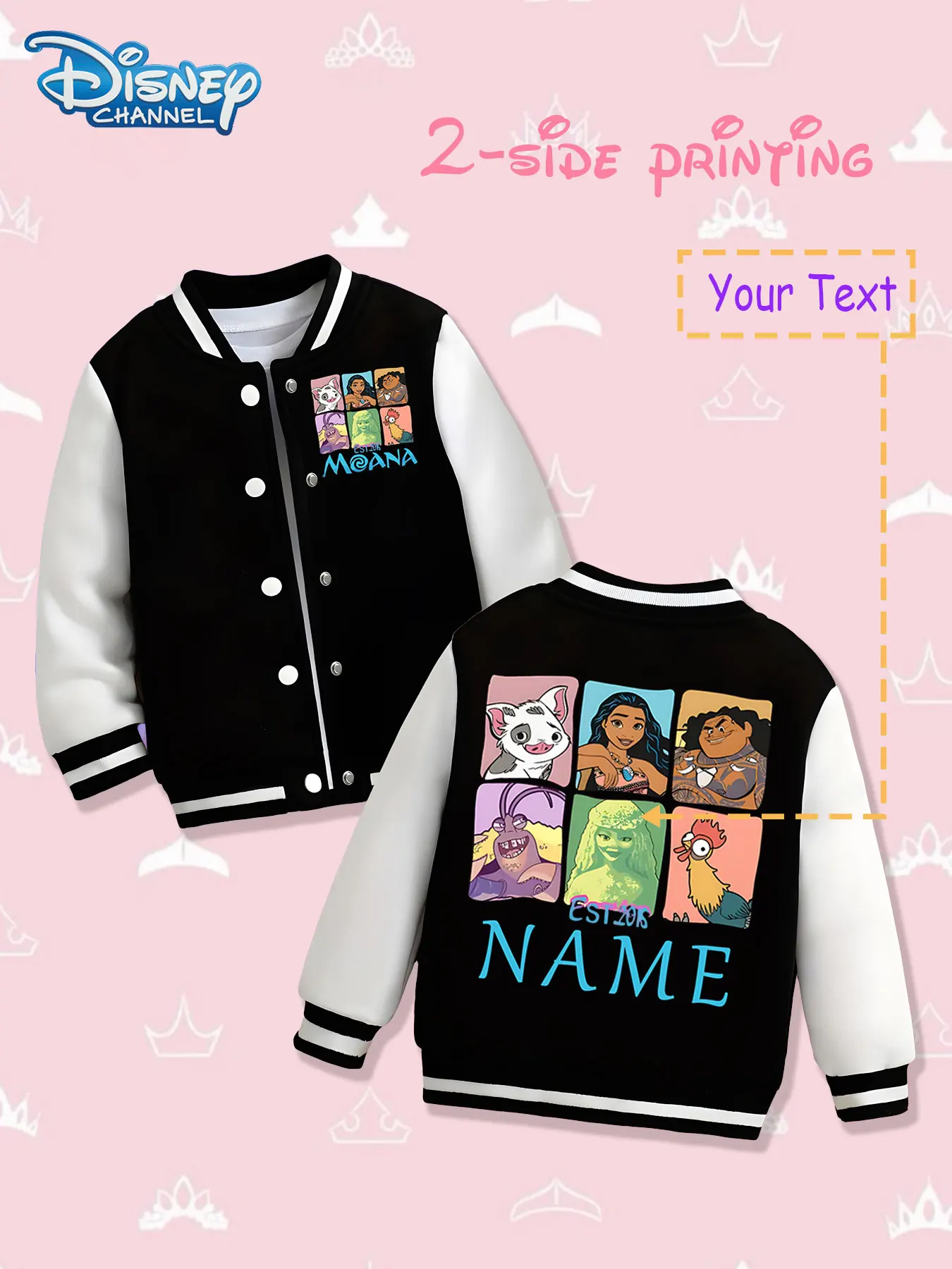 

MINISO Disney Moana Girls' Baseball Jacket - Double-sided multi-print, warm and exotic in autumn and winter, suitable for outdoo