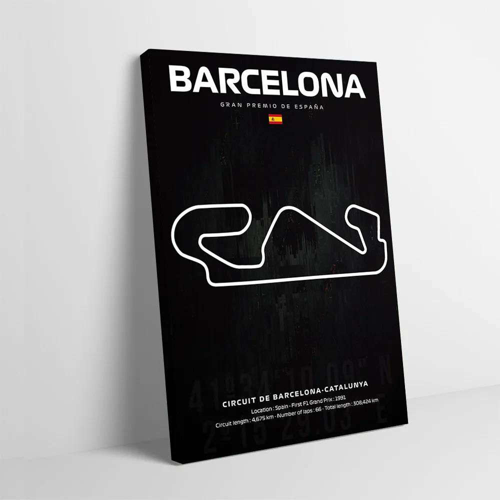 F Car Racing Barcelona Circuit Map Printing Poster Customizable Pictures Wall Art Canvas Painting for Gaming Room Decoration