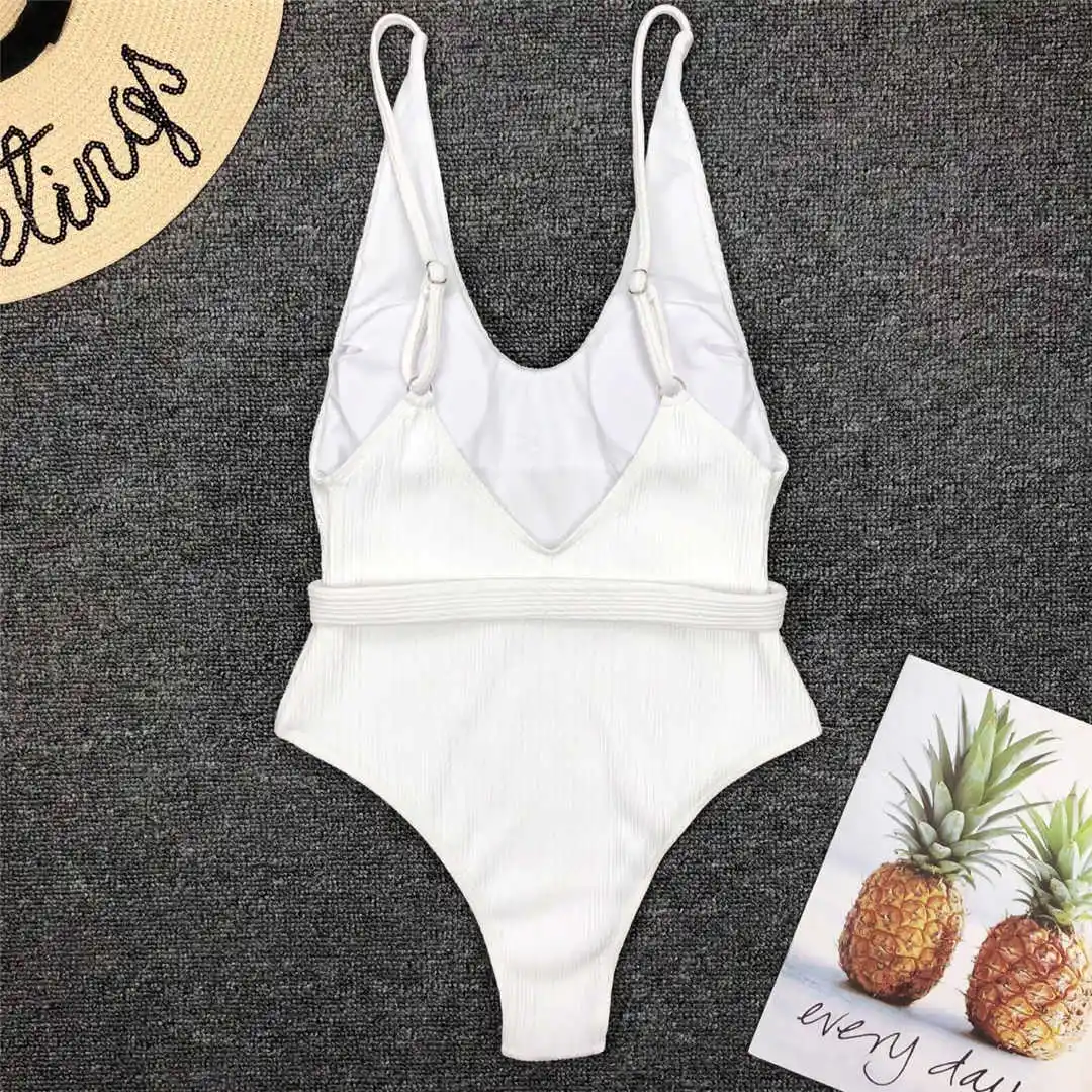 6 Farben, sexy Damen-Badeanzug, gerippt, mit hohem Beinausschnitt, einteiliger Badeanzug für Damen, mit Gürtel, Badebekleidung, Monokini, Damenmodell V1159SW. – Detail 30