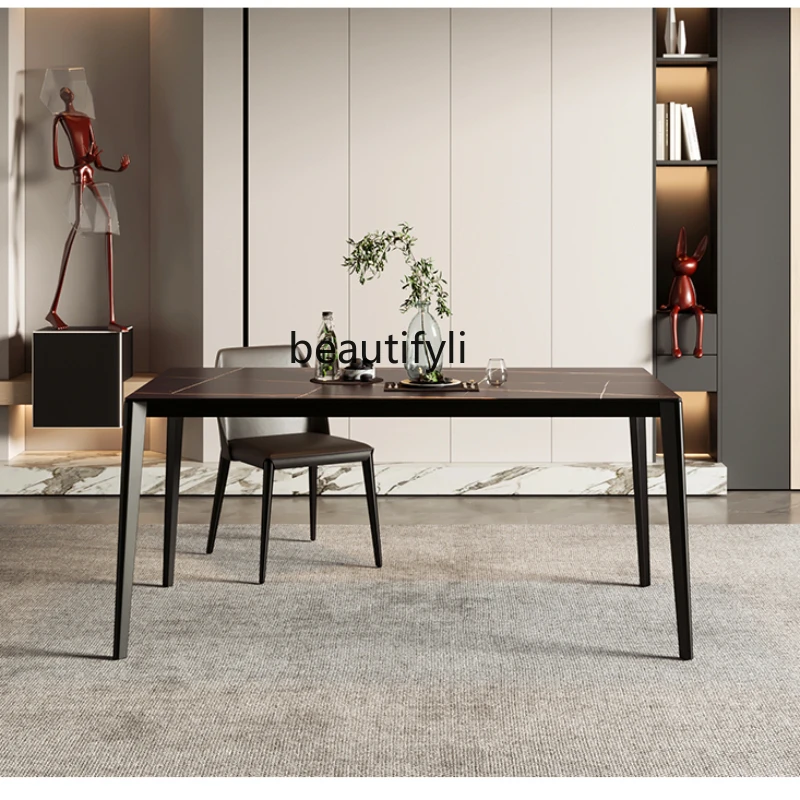 Nordic Home Black Gold Stone Plate Dining Tables and Chairs Set Light Luxury Small Apartment Rectangular Dining Table Modern