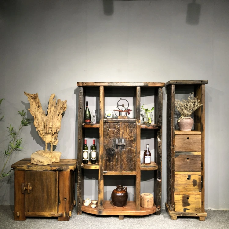 

Modern Minimalist Dining Side Four-Bucket Cabinet Retro Style Antique Shelf Living Room Antique Shelf