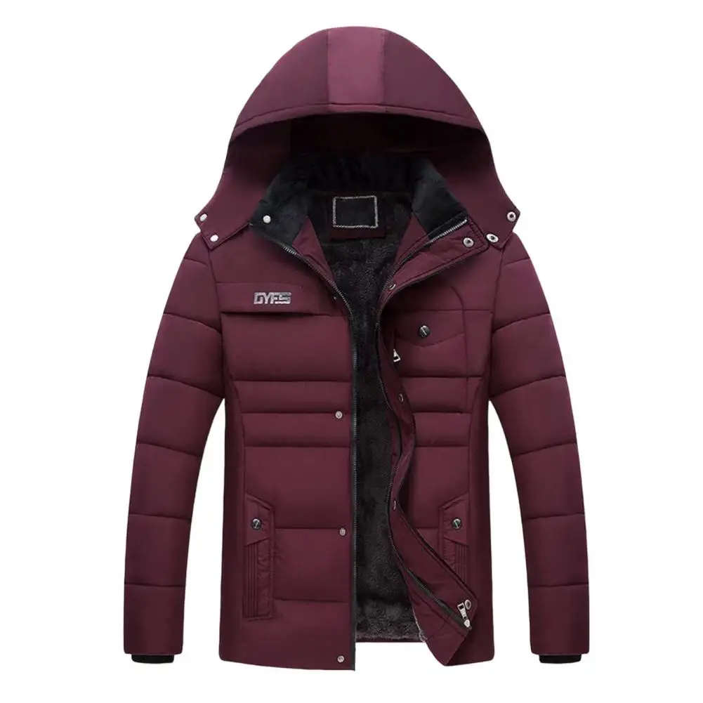 Casaco com capuz acolchoado de algodão para homens, blusão à prova de frio, parka monocromática, plus size, jaqueta com capuz, outwear, streetwear