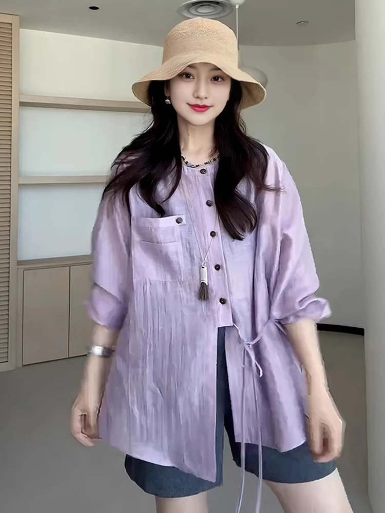 

Большие размеры, ацетатная защита от солнца, женская свободная посадка, утягивающая белая верхняя часть с кондиционером, летняя женская одежда...