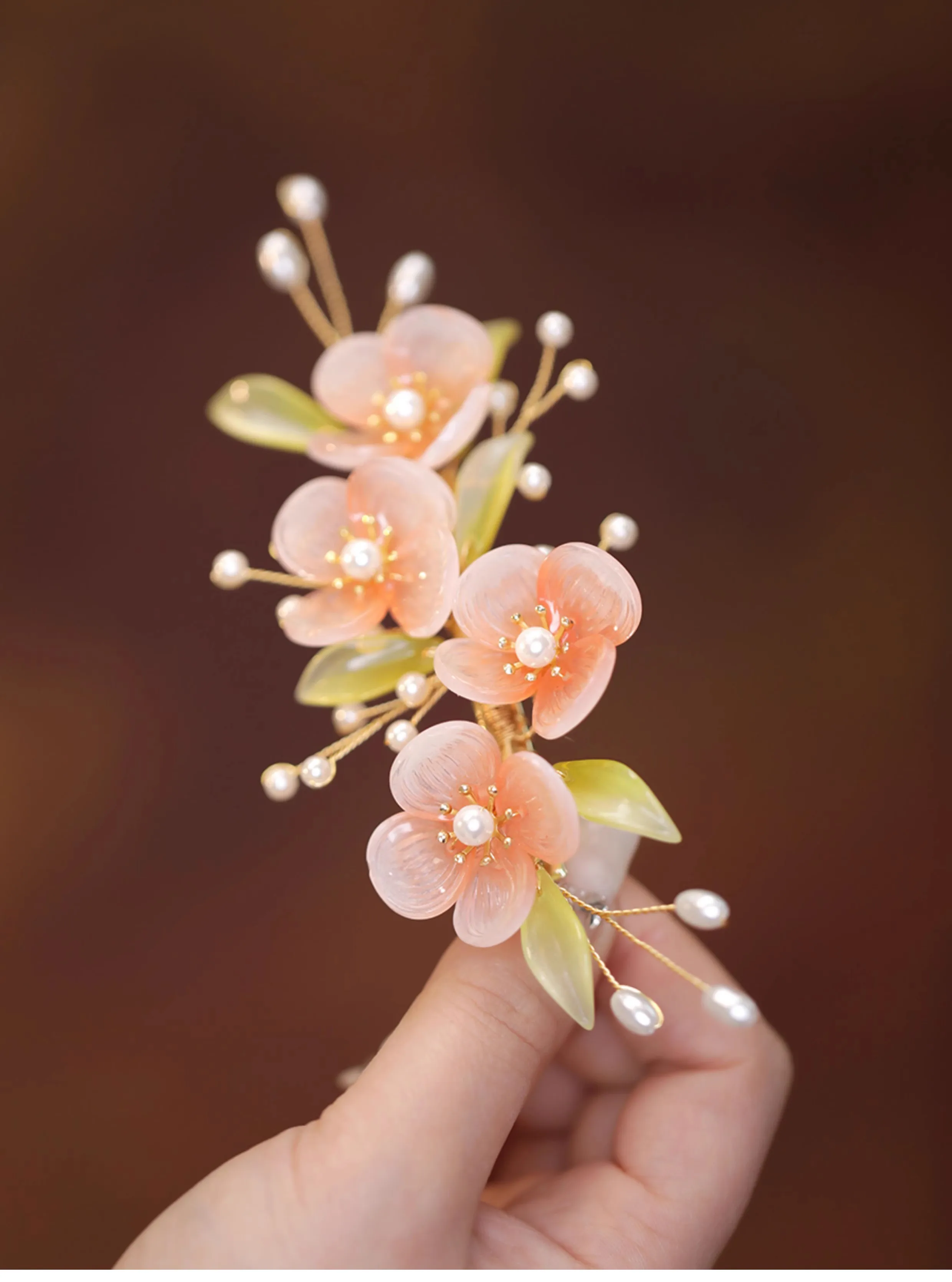 FXLRY Original Design Handmade Pearl Sweet Glazed Flower Hairpin Side Hair Accessory