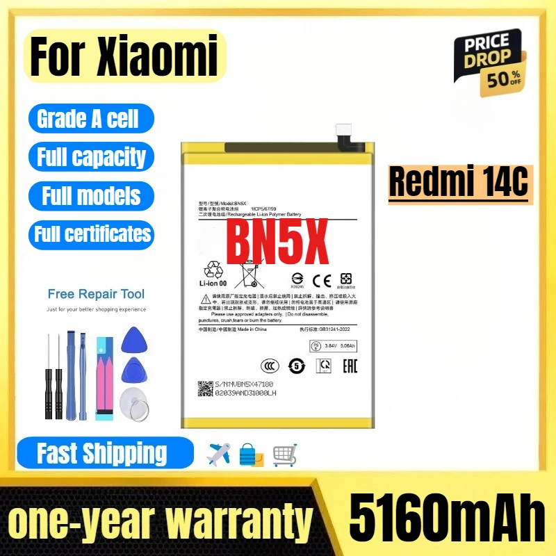 

BN5X for Xiaomi Redmi 14C Mobile Phone Battery High Quality High Capacity Battery Replacement Bateria Grade A Cell with Tools