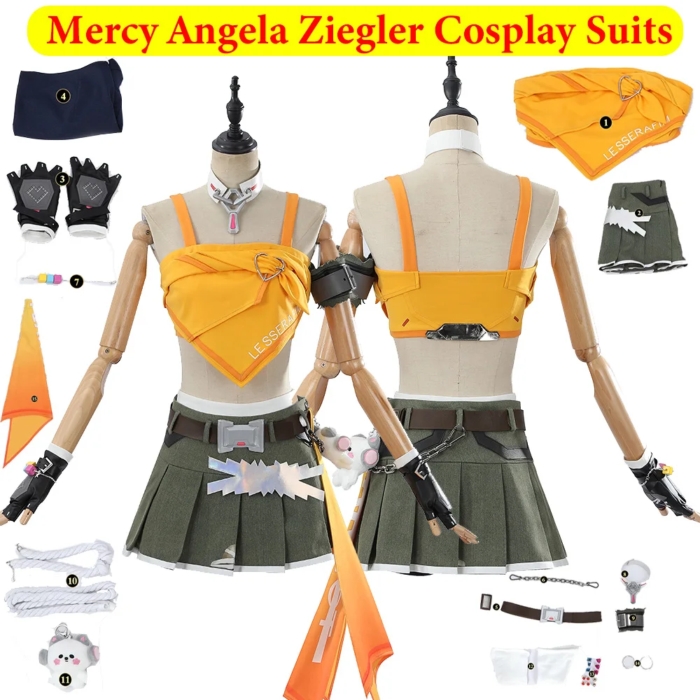 

Mercy Cosplay Angela Costume Vest Skirt Belt Game OW Clothing Women Adult Fantasia Outfits Halloween Carnival Party Fantasy Suit
