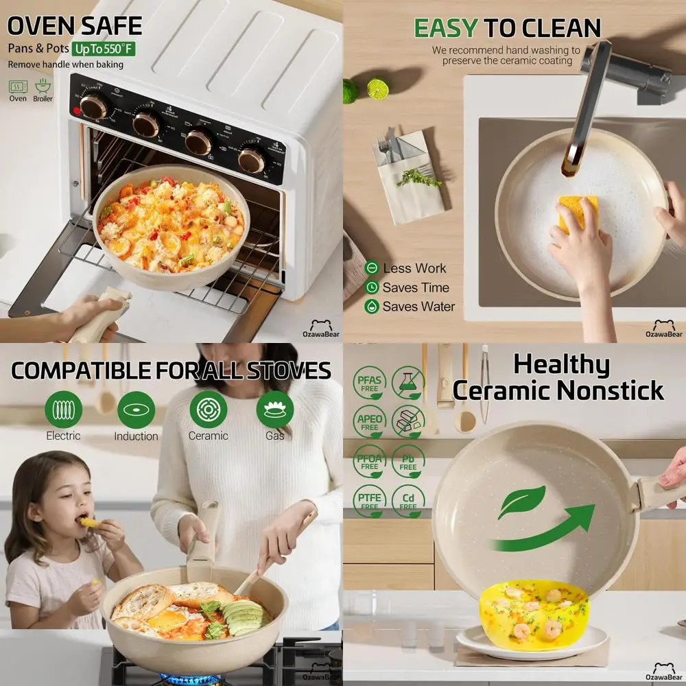 

Non-Stick Ceramic Cookware Set, 26-Piece, Detachable Handles, Healthy Induction Oven-Safe, PFAS/PFOA/PTFE-Free, Taupe