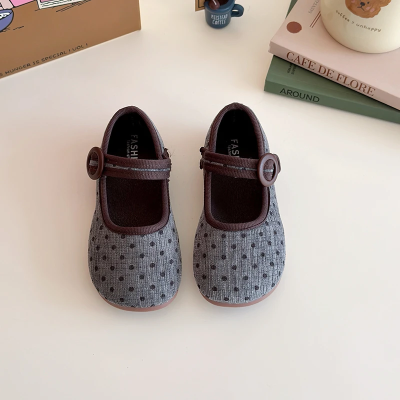 Princess Flats Retro Polka dot Velvet Mary Jane Shoes for Baby Girls Child Elegant Ballet Flats Trendy Spring Autumn Dress Shoe