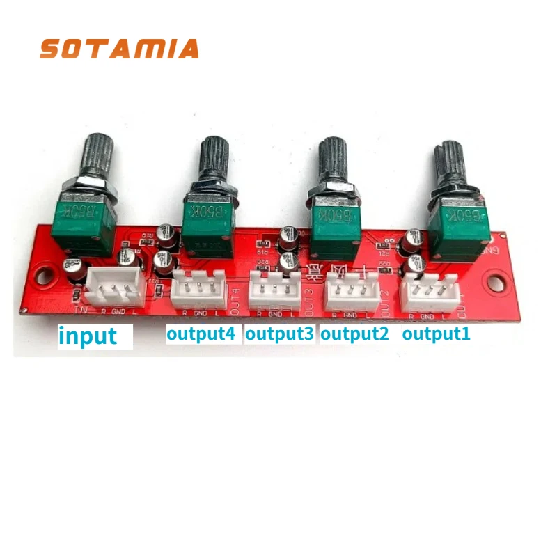 

SOTAMIA 1 шт. пассивный четырехканальный двухканальный разветвитель аудиосигнала 1 в 4 выходной разветвитель звука независимое управление потенциометром