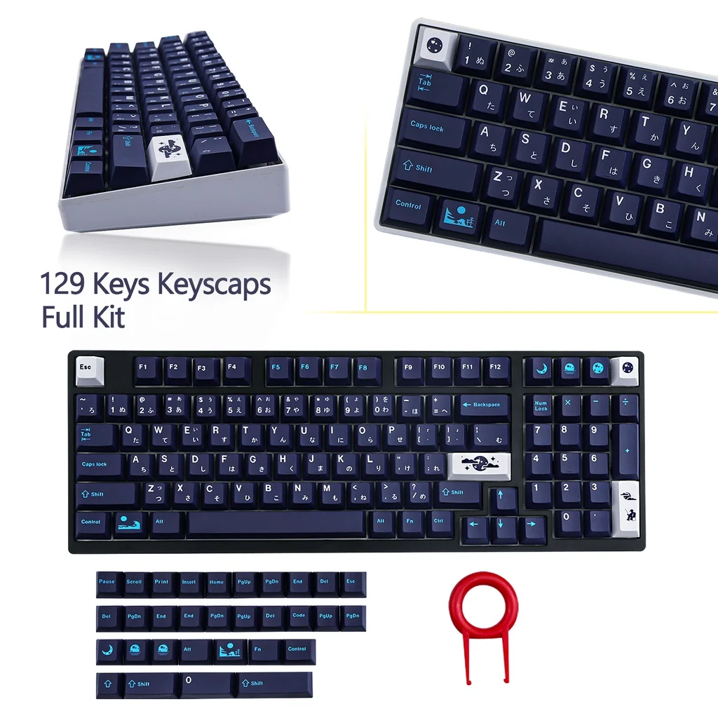 GMK-Teclas de Luna Azul, teclas de 129 teclas, perfil de cereza, DYE-SUB, personalizadas, para teclado mecánico