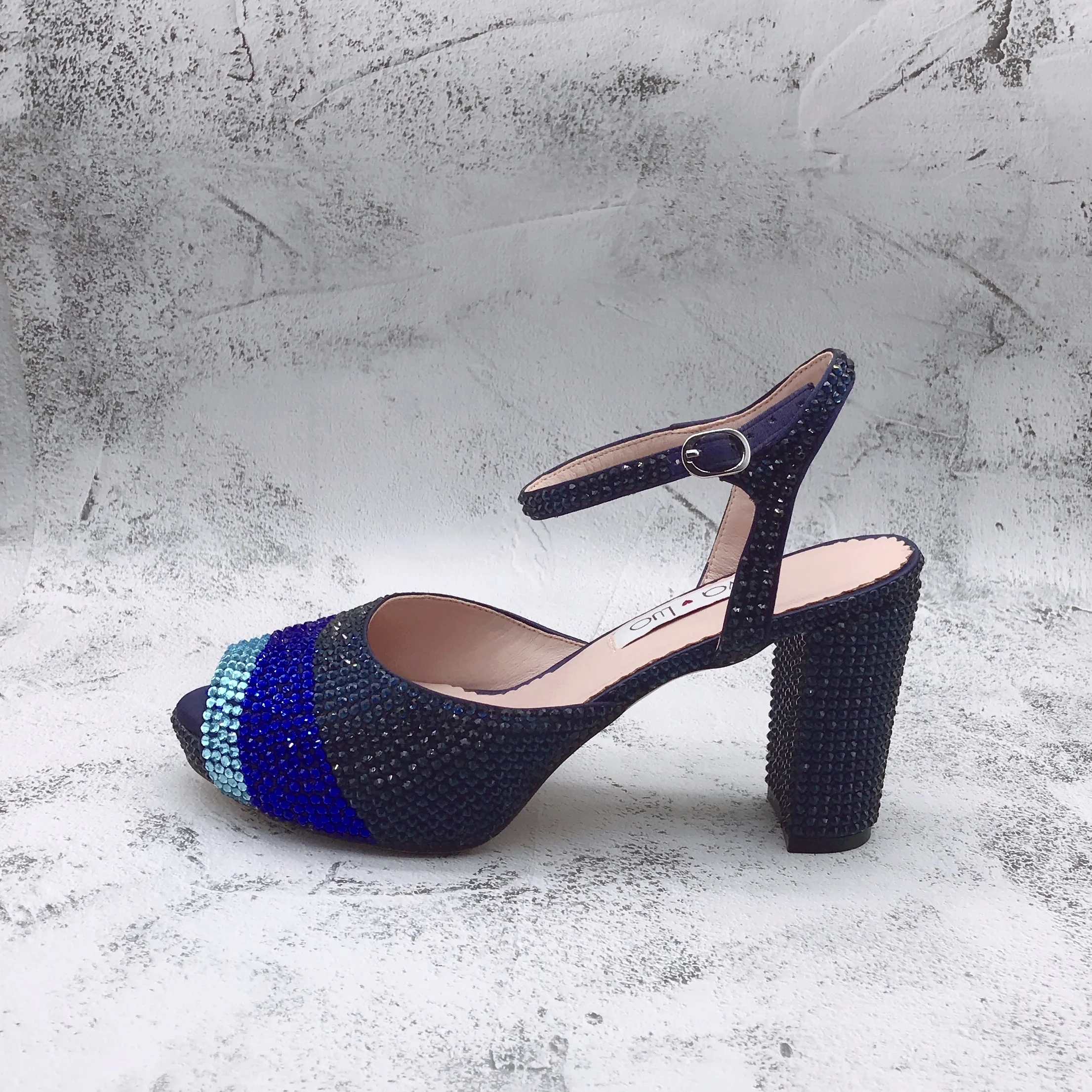 BS1708 Luxury Shinning Custom Handmade Navy Blue Royal Rhinestone African WomenNigerian Italian Shoes And Bag Matching set