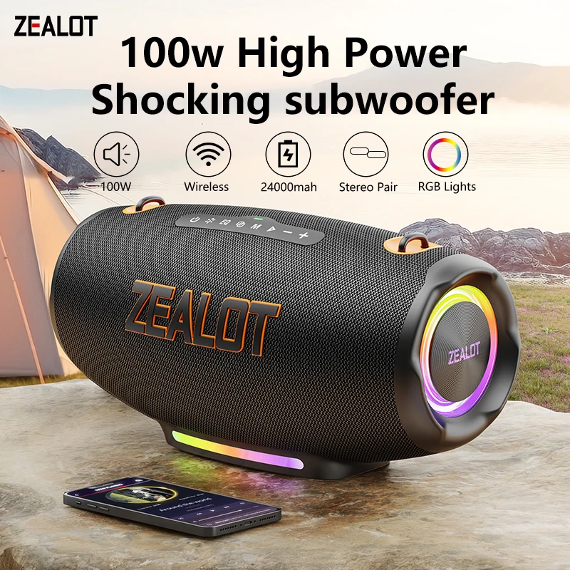 ZEALOT 100W ポータブルワイヤレススピーカー24000mAh ZEALOT Bluetooth Speaker, 110W Peak(100W) Booming Sound Speakers