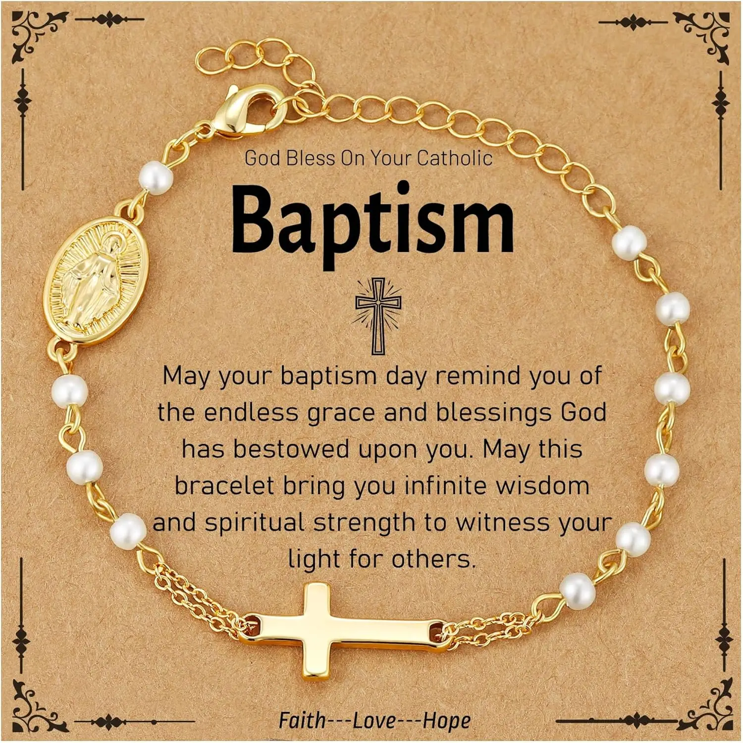 Catholic Gifts for Women Girls Pearl Rosary Beads Virgin Mary Cross Bracelet First Communion Baptism Religious Christian Jewelry