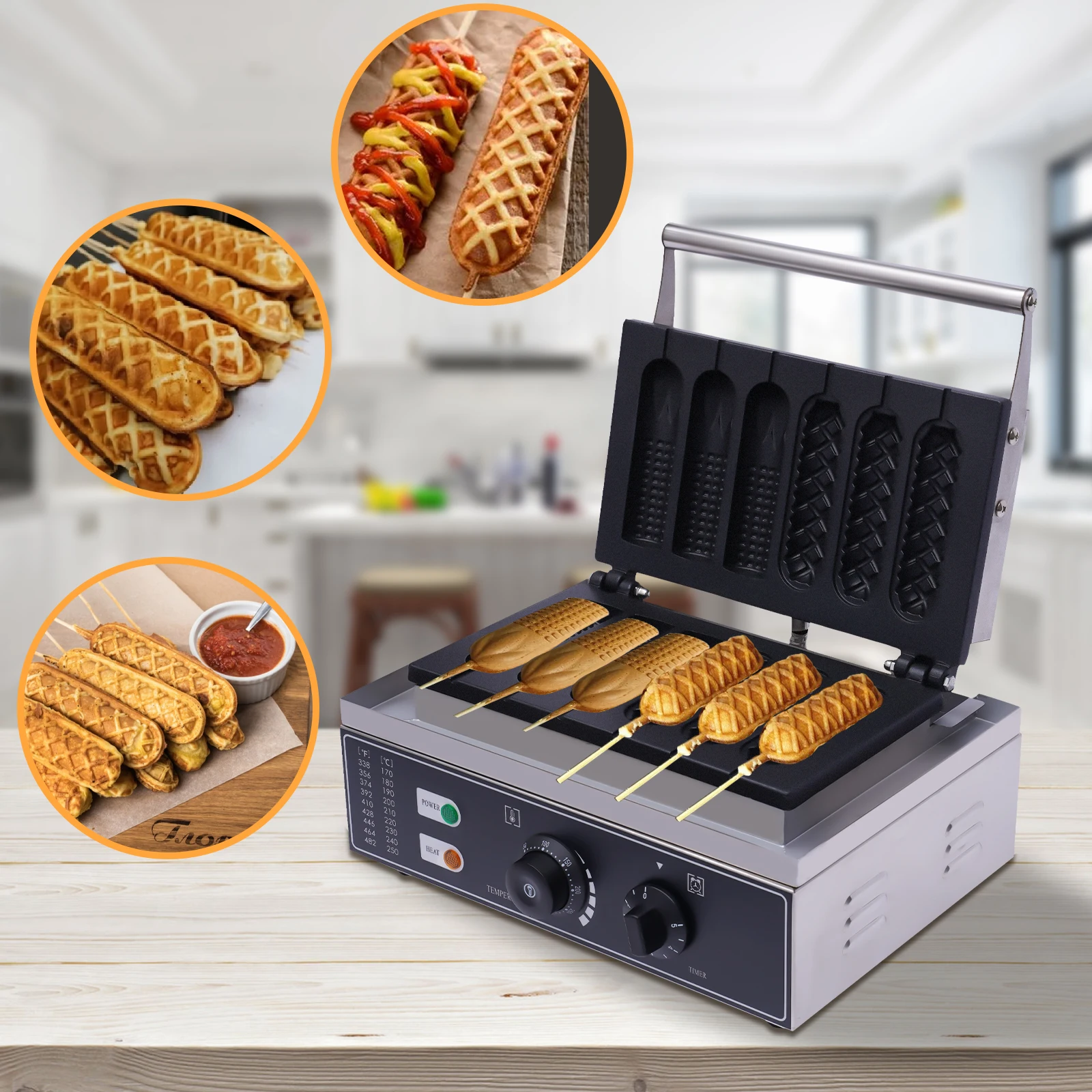 1500W Hot Dog Machine Waffle Stick Maker, Home Corn Dog Waffle Maker, Hot Dog Waffle Machine 5/6Grids 110V/220V