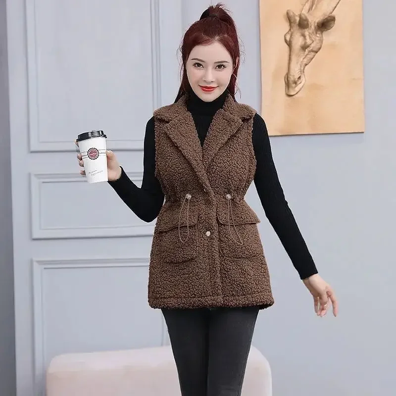 Warm Lightweight Fur Lined Granule Vest for Women 2025 New Style Mid Length Lamb's Wool Jacket with Waist Definition​