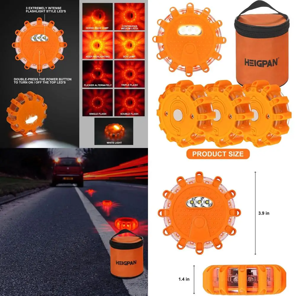 

GP904 LED Road Flares Emergency Light Kit, 9 Glow Modes Strong Magnet Hang Hook for Holiday Gift, Road Emergency Rescue Search B