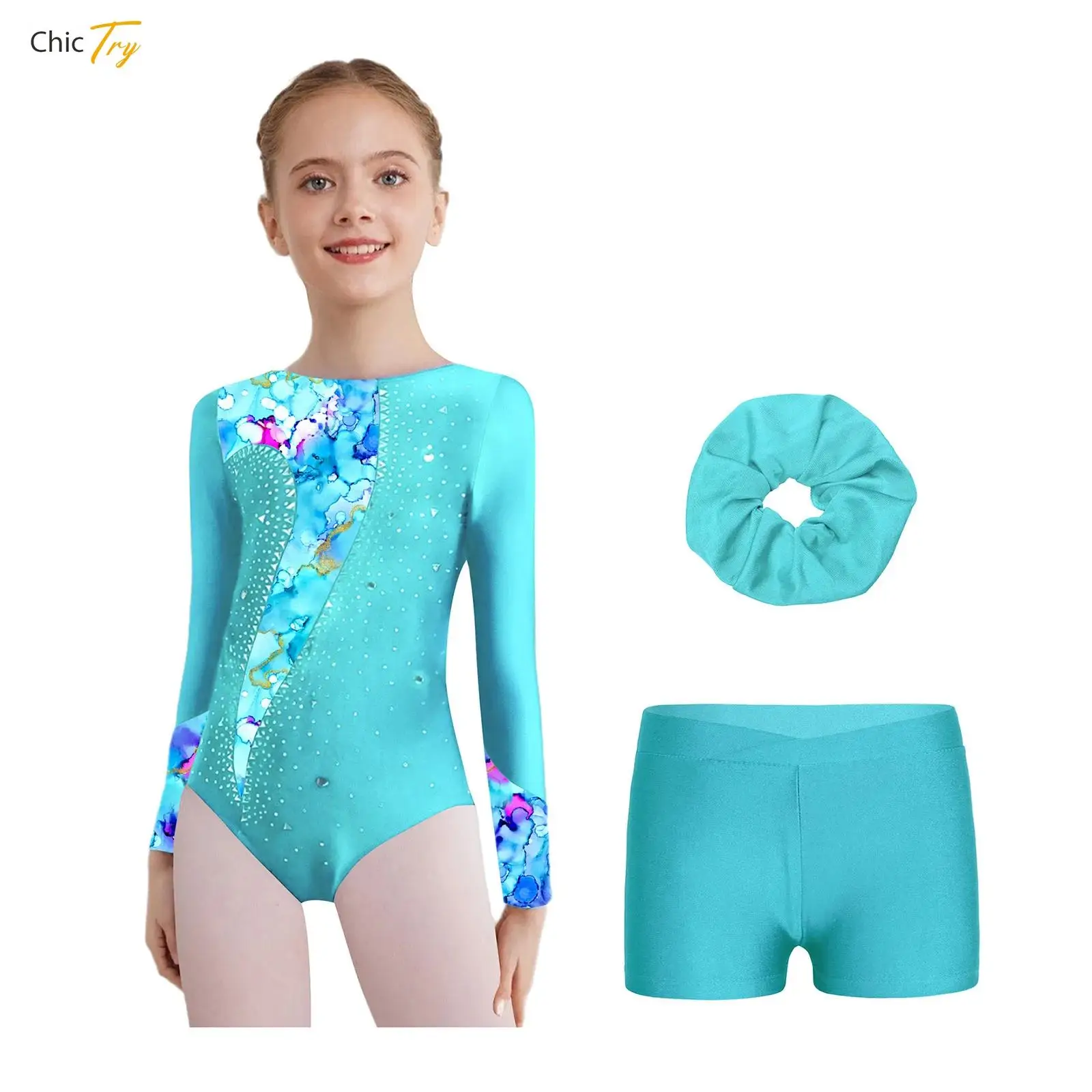 Conjunto de gimnasia y Ballet para niñas, trajes deportivos de baile, ropa de actuación de baile, mono de leotardo con pantalones cortos y diadema, Ropa de baile