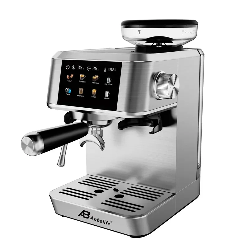 Anbolife OEM Espresso Machine with Built-in Burr Grinder 20Bar Bean-to-Cup Espresso with Steam Wand Touchscreen for