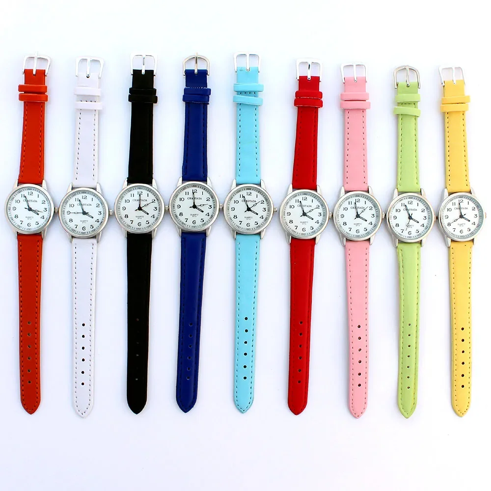 9Pcs Kids Boy & Girl Leather Quartz Wristwatch Student Tutor Watch for Children Boys & Girls