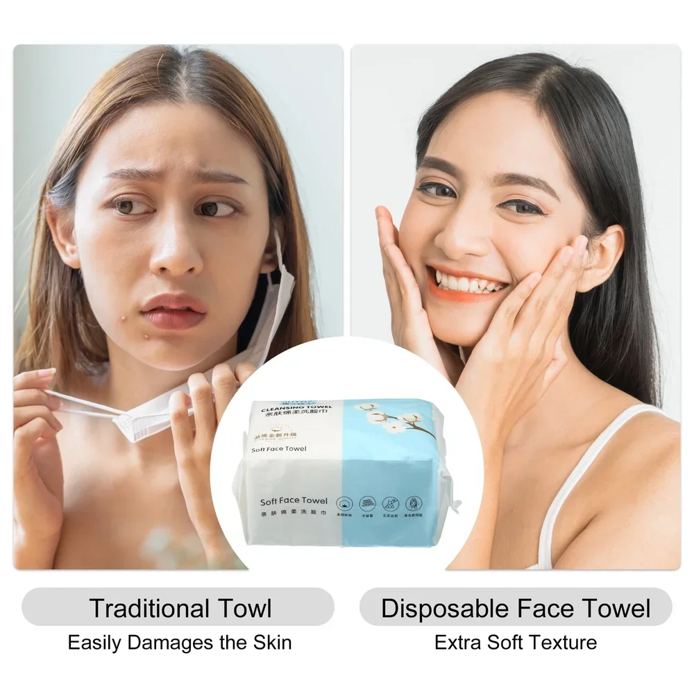 60 قطعة منشفة وجه للاستعمال مرة واحدة، ناعمة ومتينة من القطن، مناديل مبللة وجافة للوجه للبالغين والأطفال، تنظيف مكياج