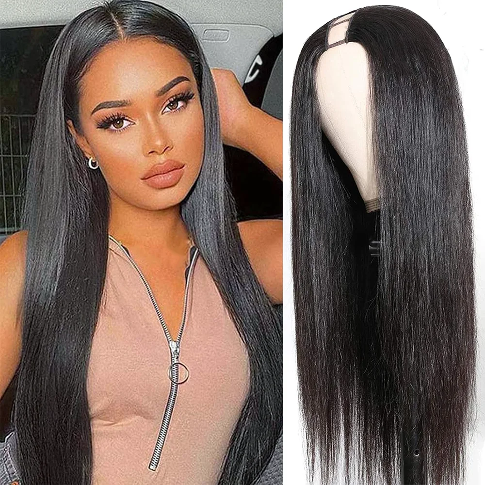 200 Density V Part Bone Straight Full Machine Made Wigs Human Hair 12-32 Inches Glueless Brazilian  Hair Wigs For Black Women