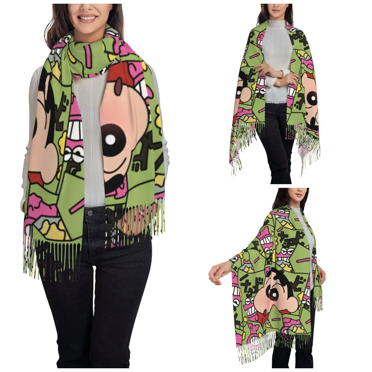 Crayon Shin-chan Chocobi Cookie Scarf for Womens Fall Winter Shawls and Wrap Japanese Anime Long Shawl Scarf Lightweight