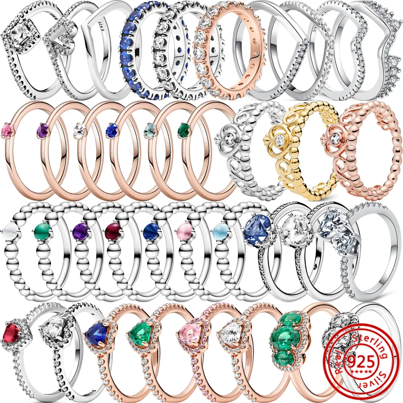 

Original 925 Sterling Silver Rings Colorful Heart Round Zircon Sparkling Pavé Series Pantaro Rings Wedding Jewelry Anniversary