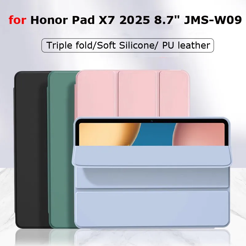 

Чехол для Huawei Honor Pad X7 2025 8,7 дюйма JMS-W09 AL00 Чехол для планшета из искусственной кожи с тройной подставкой и мягким корпусом, чехол с автоматическим режимом сна и пробуждения
