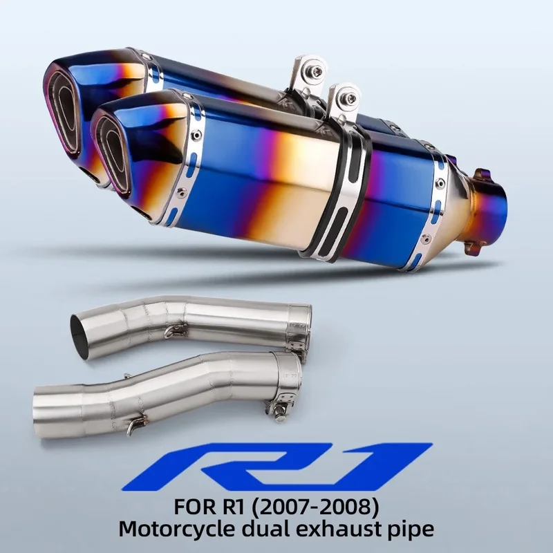 High Quality 370mm Stainless Steel Exhaust Assembly with Dual Outlet Small Hex Tail Section For Yamaha R1
