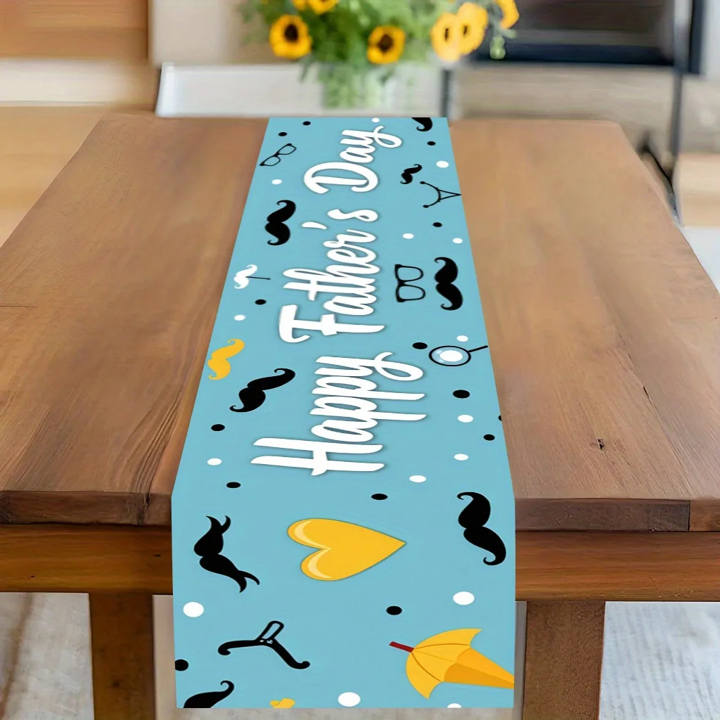1 Piece Happy Father's Day Beard Print Table Runner, Suitable for Farmhouse, Indoor, Kitchen, Celebrations, Table Decoration, Restaurant and Banquet Decoration Supplies