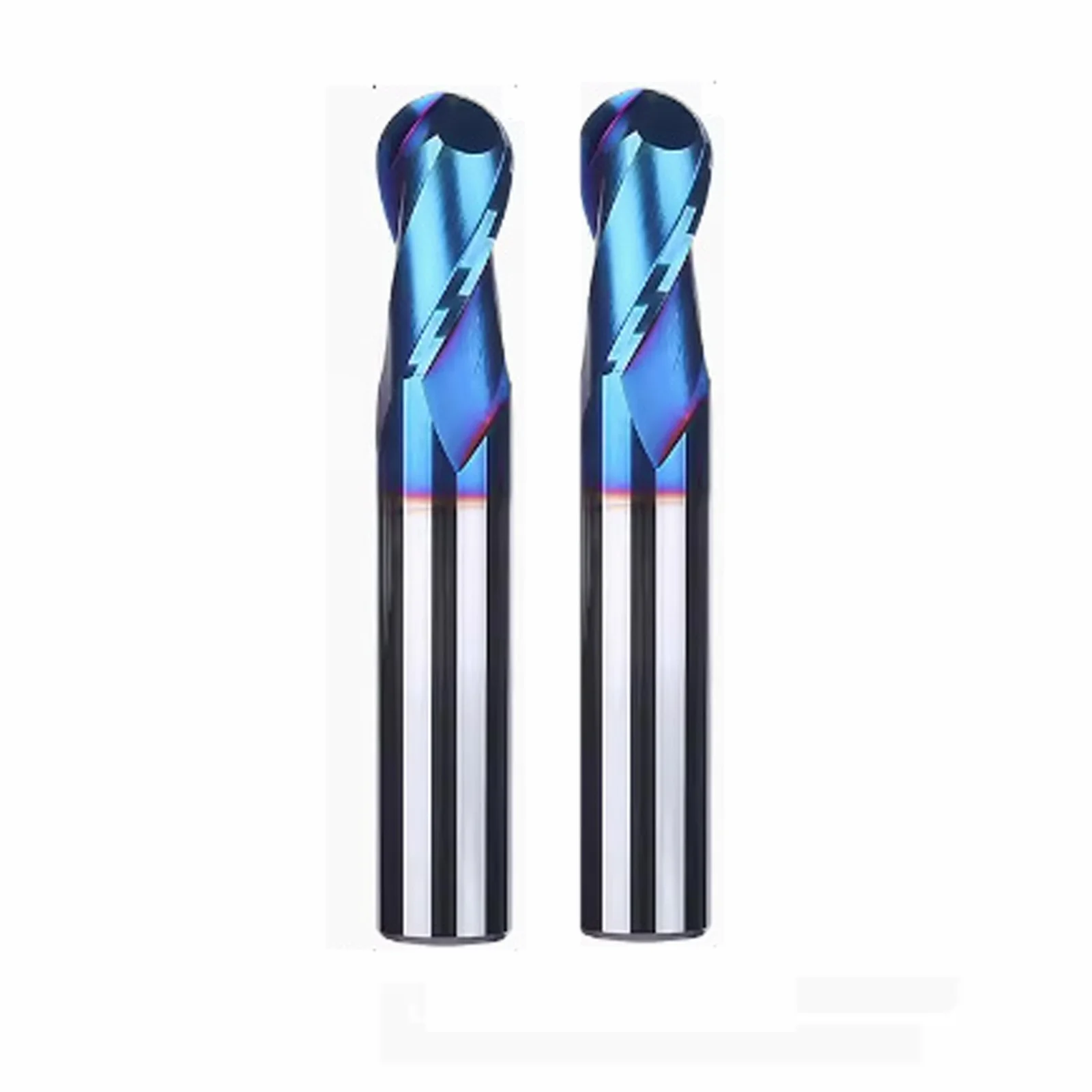 

2pcs HRC65 Tungsten steel Ball nose 2 Flutes Carbide End Mills with Nanco Blue Coating CNC Bits for Wood Plastic steel Cut 3D