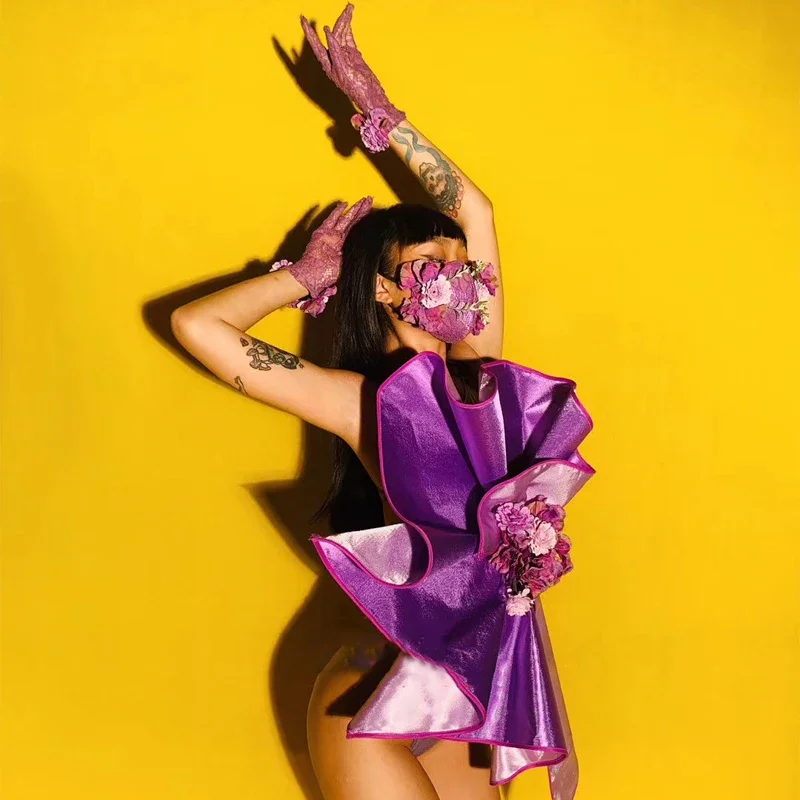 Costume da ballo sexy da palcoscenico da discoteca Guanti da body con fiori grandi Vestito da ballo Spettacolo di feste Cantante Ballerino Festival Abbigliamento XS2708