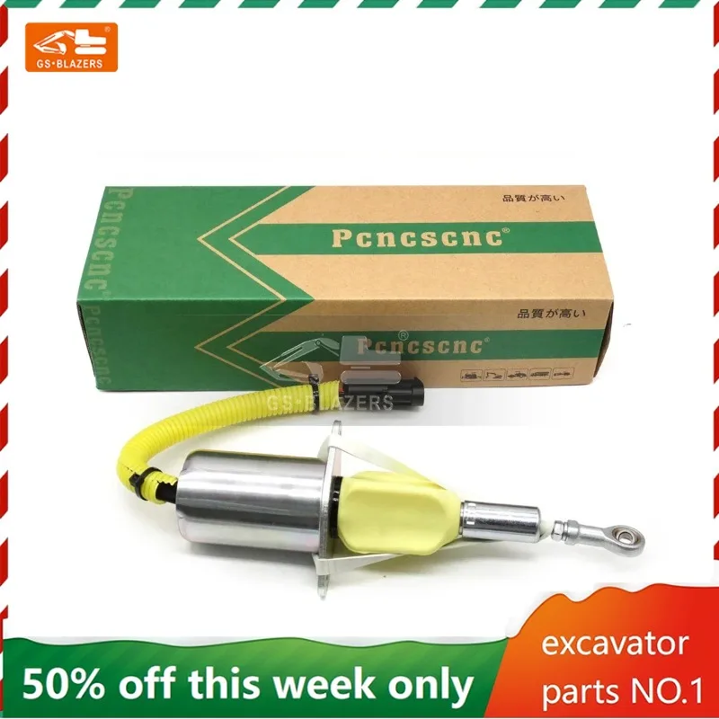 

Excavator Spare Parts Diesel Engine Parts Fuel 24V Shut Off Stop Flameout Shut down Solenoid Valve 3287406 for CUMMINS 6CT