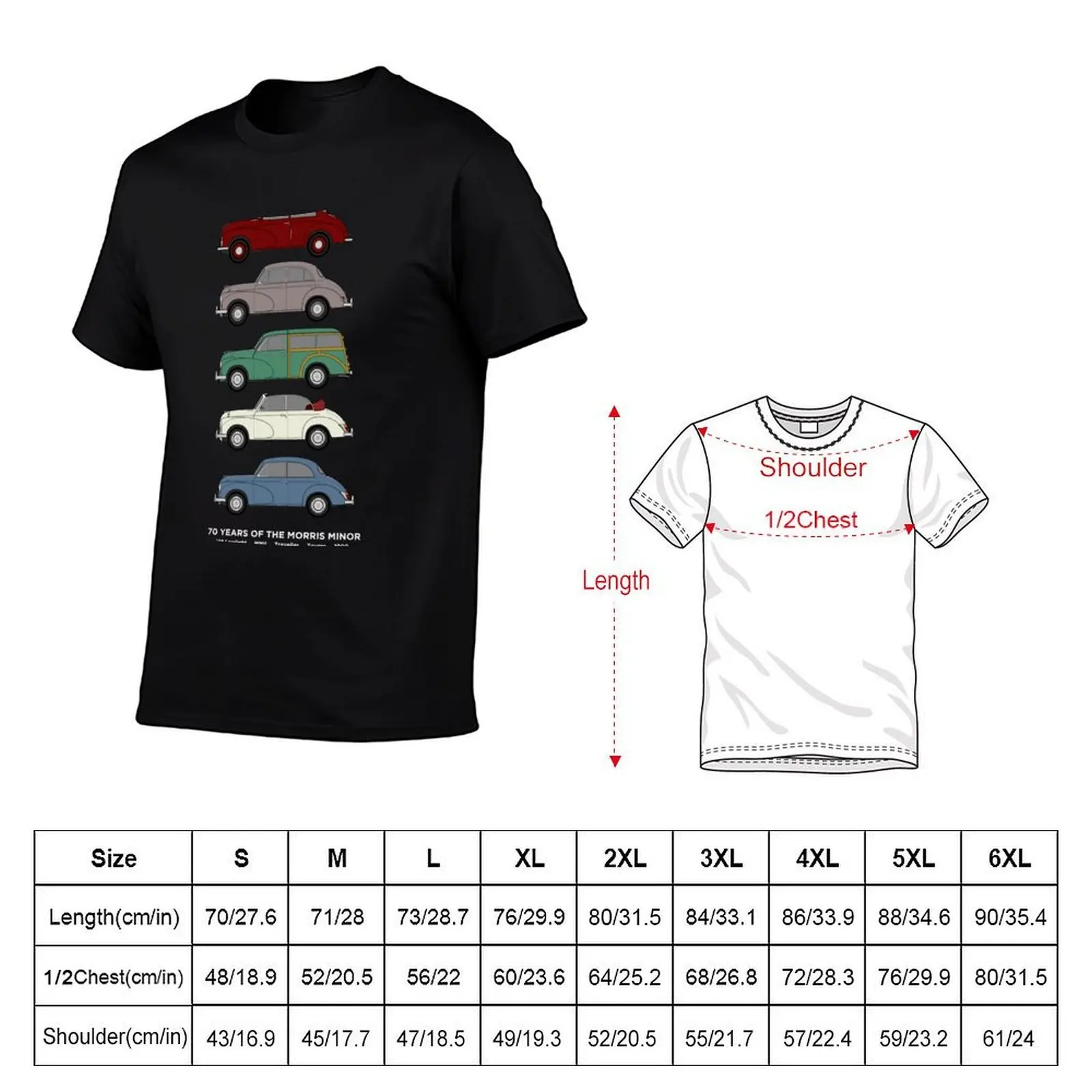 Collection Morris Minor Classic Anniversary Car Artwork 70th T-Shirt Water Resistant Casual T-Shirt