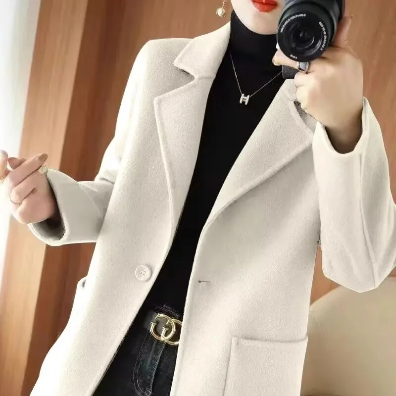 

Двусторонняя кашемировая куртка из 100% чистой шерсти, женское пальто, осень-зима, новое тонкое шерстяное ветровка средней длины на одной пуговице, пальто