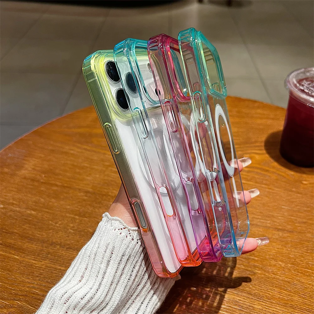 Gradiente colorido para magsafe caso de telefone magnético para iphone 17 ar 16e 15 14 plus 13mini 12 11 pro max capa de carga sem fio