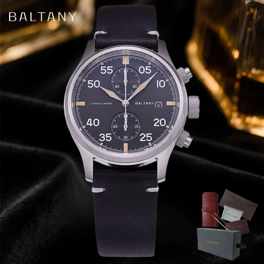 Jam Tangan Quartz Pria Baltany 2025 VS71 Solar S6070 Pilot Kristal Safir Berlapis AR Luminous Militer Kronograf