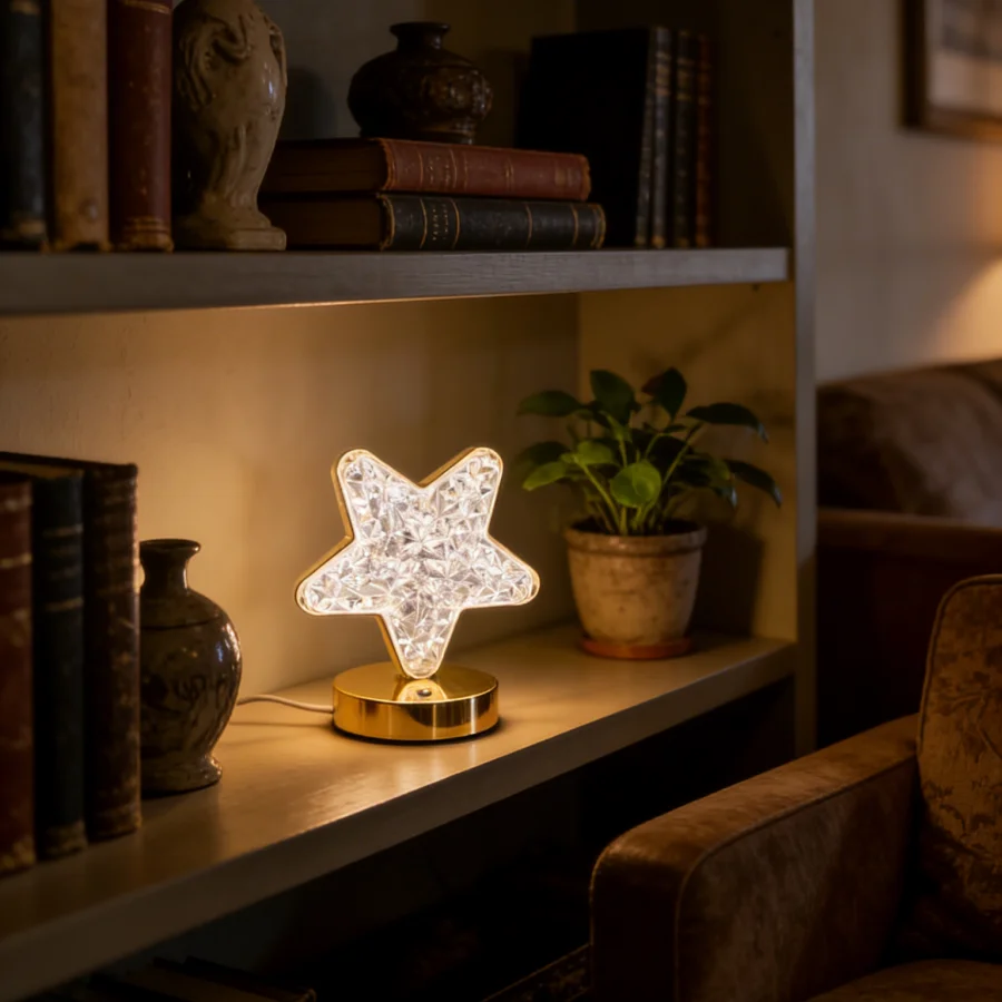 

1 шт. Эстетичная хрустальная лампа в форме звезды | Зарядка через USB, сенсорное управление | Роскошный декоративный светильник с золотым основанием для вечеринок и подарков