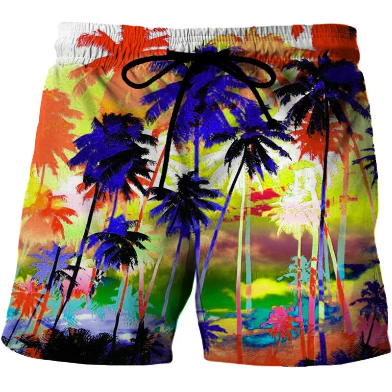 Fashion Coconut Palm Tree Pattern Beach Shorts For Men 3D Print Art Pigment Scenery Board Shorts Summer Holiday Swimming Trunks