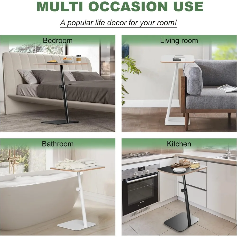 Height Adjustable End Table - Small Couch Side Table for Small Spaces Modern C Shaped bedside End Table for Laptop