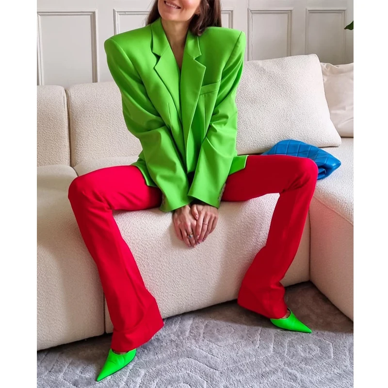 Spring New Green Quality Suit Top Women's Blogger Personality Popular Chic Silhouette Jacket Street Style Long Sleeve Midi Le...