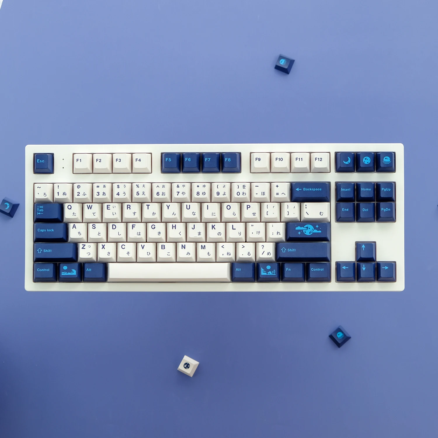 KYOMOT 130 Keys Blue Moon Keycap PBT Dye Sub Cherry Profile Keycaps for MX Switch Custom 65%/75%/87%98% DIY Mechanical Keyboard