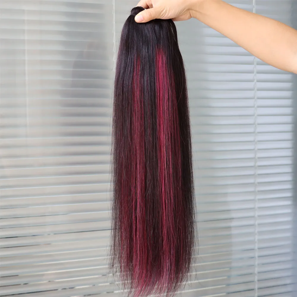 ارتفع الأرجواني الأحمر عذراء الشعر البشري لحمة تسليط الضوء على أومبير الأحمر الشعر الهندي حزمة النسيج مستقيم انخفاض الشحن للأسود الأفريقي