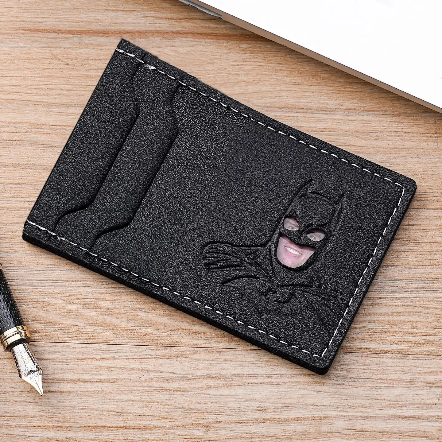 Anime Superhero Bruce Wayne Batman PU Leather Hollow‑Out Card Holder Unisex Style Portable ID License Wallet Unisex Style