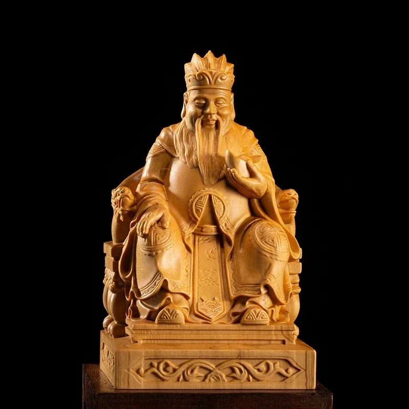 Fortuna Wealth God Buddha Chinese Myths Legends Figures Sculpture Carving Solid Wood Carving Crafts Decoration Opening Gifts