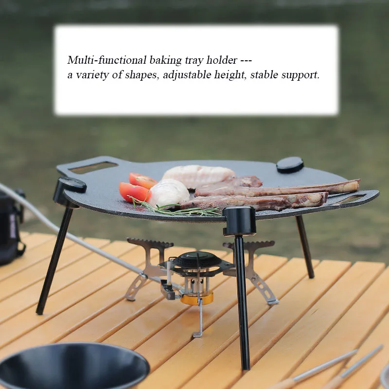 Multifunctional Grill Tray Holder Aluminum Alloy Portable Adjustable Baking Tray Hanger Triangle Bracket for Outdoor Camping