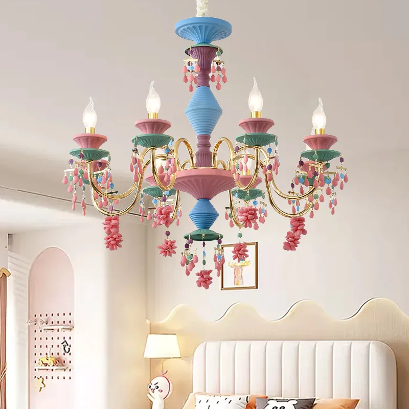 France Creative Colorful Chandeliers For Home Deco Living Room Macaron Color Crystal E14 Bulb Chanderliers Iron/Glass Body