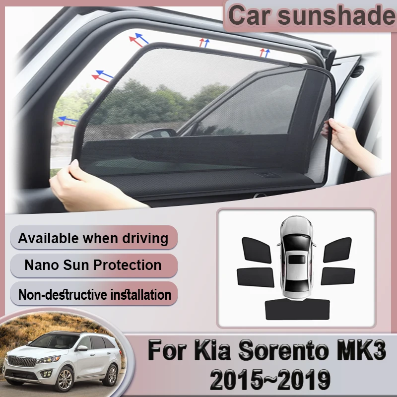 

Автомобильный сетчатый солнцезащитный козырек для Kia Sorento UM MK3 2015 ~ 2019 2016 2017 2018, магнитный оконный солнцезащитный козырек, шторы, наклейки, автоаксессуары