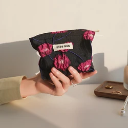 Women's Cosmetic Bag Small Purple Flowers Large Capacity Cosmetic Lipstick Storage Bag Portable Coin Purse Commuter Card Holder