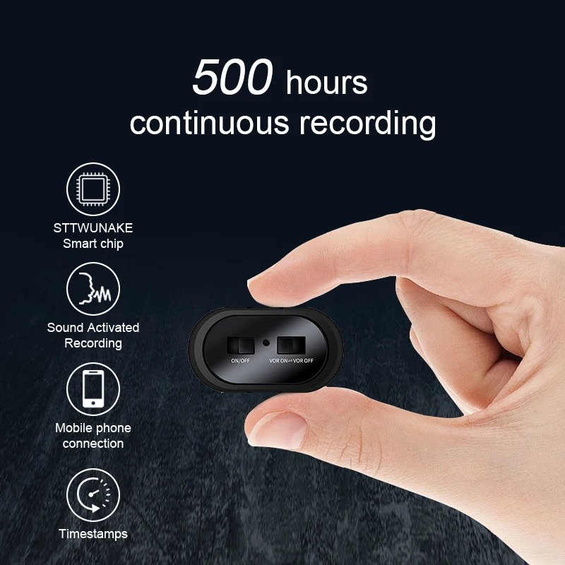 Mini Voice Activated Recorder 500 Hours Digital Recording Device Professional Sound Dictaphone Audio Micro Record Portable Small